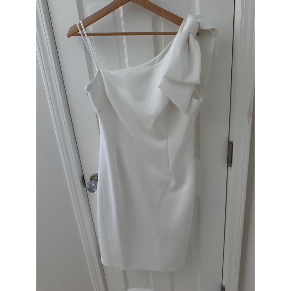 Eliza J One Shoulder Bow Cocktail Dress Ivory White 14 Bride Shower Rehearsal